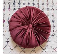 Fouriding Coussin rond de canapé en velours de 35 cm avec plis, coussin de sol pour la méditation, coussin décoratif pour la maison, canapé, lit, voiture, chaise (Rouge vin)