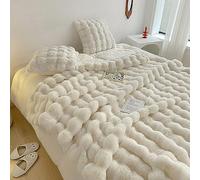 Fouriding Couverture en Fausse Fourrure de Lapin à Bulles Chaudes d'Hiver pour Lit Canapé - Couvre-Lit Décontracté (Beige, 100×160CM Set)