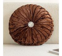 Fouriding Velours glacé Oreiller de Roue 35cm,Oreiller Citrouille Coussin de Roue Coussin de Sol Rond pour Salon Canapé Lit Chaise Sol Coussin de Voiture Décoration de la Maison (Marron foncé)