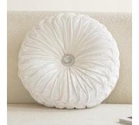 Fouriding Velours glacé Oreiller de Roue 35cm,Oreiller Citrouille Coussin de Roue Coussin de Sol Rond pour Salon Canapé Lit Chaise Sol Coussin de Voiture Décoration de la Maison (Blanc)