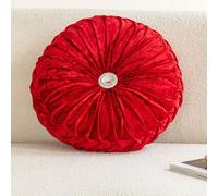 Fouriding Velours glacé Oreiller de Roue 35cm,Oreiller Citrouille Coussin de Roue Coussin de Sol Rond pour Salon Canapé Lit Chaise Sol Coussin de Voiture Décoration de la Maison (Rouge)