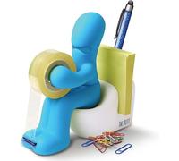 Fournitures De Bureau - Dévidoir De Ruban Amusant - Porte Accessoires De Bureau Rigolo Et Sympa Avec Rouleau De Ruban, Trombones, Notes Adhésives Et Stylo Inclus (Bleu)