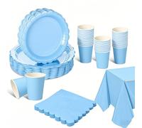 Fournitures de fête d'anniversaire en dentelle bleu clair, vaisselle jetable bleue, serviette en papier, tasse, assiette, nappe pour décoration de mariage fork-24pcs