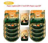Fournitures de fête d'anniversaire sur le thème du cerf pousio de chasse, vaisselle, assiettes en papier jetables, serviettes en papier, nappe, ensemble d'économie de fête 41PCS Set