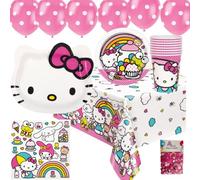 Fournitures de fête Hello Kitty - Assiettes et serviettes Hello Kitty - avec assiettes en forme de visage - et lot de décorations de fête Hello Kitty pour votre fête Hello Kitty