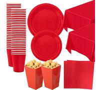 Fournitures de fête rouge, vaisselle, assiettes en papier, serviettes, tasses, fournitures de fête de couleur unie, décorations de fête d'anniversaire, réception-cadeau pour bébé 60pcs Napkins
