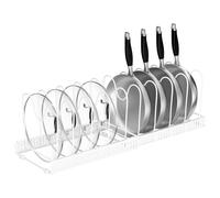 Fousenuk rangement couvercle casserole, 10 Compartiments Réglables, Blanc | Organiseur de Poêle, Porte-casseroles Support Extensible, organisateur poele, range casserole de Cuisine pour Tiroir