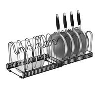 Fousenuk rangement couvercle casserole, Organiseur de Poêle avec 14 Compartiments Réglables, Porte-casseroles Support Extensible, organisateur poele, range casserole de Cuisine pour Tiroir (Noir)