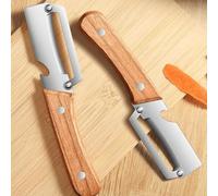 FOUTP Éplucheur Multifonction en Acier Inoxydable avec Manche en Bois Naturel, Ouvre-Bouteille Intégré, Double Usage Peaux Fines et Épaisses, 19 cm (2)