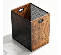 Fouvin Poubelle de bureau 17 L, corbeille à papier de bureau vintage en fer et bois, style industriel avec poignées pour salon, chambre à coucher, cuisine, 28 x 20 x 30 cm