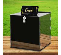 Fowecelt Boîte à cartes de mariage en acrylique noir avec serrure, boîte à cartes rustique pour réception de mariage, fête prénuptiale, anniversaire, fête prénatale, remise de diplôme