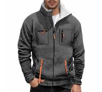 Foweknow Veste de travail pour homme d'hiver doublée - Veste cargo surdimensionnée - Veste polaire thermique à capuche avec fermeture éclair - Veste de transition décontractée et confortable - Coupe