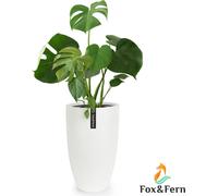 Fox & Fern Pot de fleurs avec bouchon, grand pot de fleurs pour intérieur/extérieur, pot de fleurs résistant aux UV et au gel, pots de fleurs en polystone blanc, pot de fleurs de 30 cm de diamètre, gr
