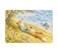 Fox Napping on Hay Bale Tapis Imprimé 150 X 100 Cm, Imprimé Pour Chambre | Tapis 150 x 100 cm pour l'hiver, avec dos à points PVC antidérapants; près du lit ou du canapé