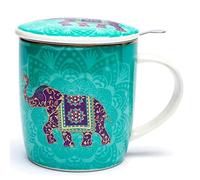 FOXCUP Mug avec infuseur métal Éléphant - Porcelaine - 400 ml - Animal - Uni - Réutilisable - Durable - Maison - Adulte