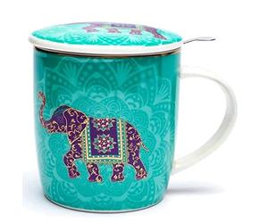 FOXCUP Mug avec infuseur métal Éléphant - Porcelaine - 400 ml - Animal - Uni - Réutilisable - Durable - Maison - Adulte