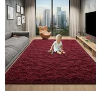 Foxmas Grand tapis pelucheux à poils longs et antidérapant pour salon, chambre à coucher, chambre d'enfant, chambre d'enfant, dortoir, décoration d'intérieur, rouge bordeaux, 1,5 x 2,4 m