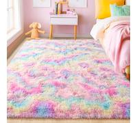 Foxmas Tapis doux et moelleux pour salon, chambre à coucher, chambre d'enfant, tapis en peluche pour chambre d'enfant, tapis pour garçons, filles, dortoir universitaire, 122 x 183 cm, arc-en-ciel