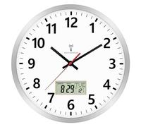 Foxtop Horloge Murale Grande 30 cm Télécommandée avec Cadre en Aluminium - Horloge de Cuisine Murale Numérique avec Thermomètre et Calendrier - Signal DCF Automatique - Silencieuse - pour Salon