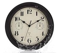 Foxtop Horloge Murale Radio-pilotée Extérieure Étanche avec Thermomètre & Hygromètre - Design Vintage Silencieux sans Tic-Tac 30 cm pour Jardin, Salle de Bain, Cuisine