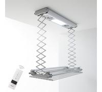 foxydry Air, étendoir à Linge électrique, télécommandé, Plafond, 122 cm | gain de place, en aluminium, motorisé, extensible, adapté aux draps, supporte 35 kg, gris