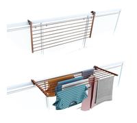 foxydry Duo, étendoir à Linge Balcon et Garde Corps, Pliable, 118 cm | aluminium et acier inoxydable, rabattable, antirouille, gain de place, pour extérieur et terrasse, supporte 15 kg, marron