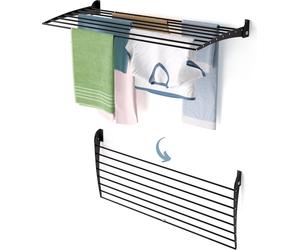 Foxydry Fold Down 116 cm noir – Étendoir à linge mural pliable vers le bas, robuste, durable et résistant à la corrosion
