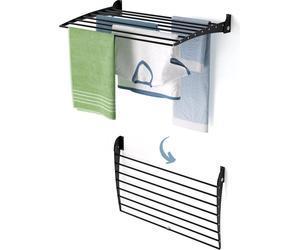 Foxydry Fold Down 80 cm noir – Étendoir à linge mural pliable vers le bas, stable et peu encombrant, idéal pour les petits espaces