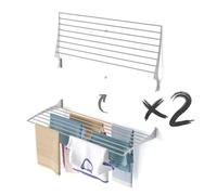 2x Séchoir à linge mural, Séchoir à linge pour murs, verrouillable Corde à linge pour l'intérieur et l'extérieur en aluminium et acier, Foxydry Fold 120 cm