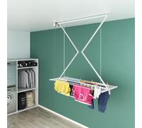 Foxydry Mini 152 cm blanc – Étendoir à linge de plafond manuel, réglable en hauteur et peu encombrant, en aluminium et acier