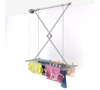 foxydry Mini, étendoir à Linge, Plafond, Pliable, Gain de Place, 128 cm | en aluminium et acier inoxydable, gain de place, intérieur et extérieur, antirouille, levage vertical, supporte 10 kg, gris