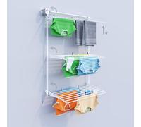 Foxydry Wall, étendoir à Linge Mural Coulissant, Rabattable, 108 cm | aluminium et acier inoxydable, antirouille, 3 grilles, étendoir mural vertical, intérieur ou extérieur, supporte 30 kg, blanc