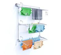 Foxydry Wall, étendoir à Linge Mural Coulissant, Rabattable, 128 cm | aluminium et acier inoxydable, antirouille, 3 grilles, étendoir mural vertical, intérieur ou extérieur, supporte 30 kg, gris