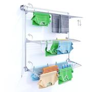 Foxydry Wall, étendoir à Linge Mural Coulissant, Rabattable, 152 cm | aluminium et acier inoxydable, antirouille, 3 grilles, étendoir mural vertical, intérieur ou extérieur, supporte 30 kg, gris
