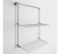 Foxydry Wall, étendoir à Linge Mural Coulissant, Rabattable, 88 cm | aluminium et acier inoxydable, antirouille, 2 grilles, étendoir mural vertical, intérieur ou extérieur, supporte 20 kg, gris