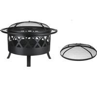 Foyer, Ø 81 cm, matériau en fer, grille de barbecue Ø 58 cm, tisonnier 49 cm, pare-étincelles sécurisé, diamètre 81 cm