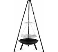Foyer/barbecue d'extérieur - Trépied avec pot suspendu/grille - Fonte - Barbecue au charbon de bois - Émaillé - Réglable - Hauteur 152 cm - Portable
