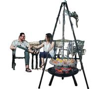 Foyer BBQ d'extérieur, support réglable à trois pieds, possibilités de cuisson multiples