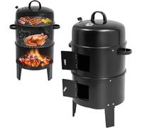 Foyer de fumage 3 en 1 : barbecue, fumoir, grill au charbon de bois. Foyer de fumage avec couvercle et thermomètre, barbecue pour l'extérieur, grill rond, foyer de fumage. Diamètre : 40 cm, 3 niveaux.
