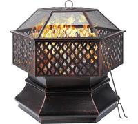 Foyer de jardin et barbecue au charbon de bois - Barbecue au charbon de bois - Hexagonal 66 cm - Laiton coulé - Facile à monter - Pour l'extérieur