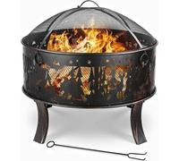 Foyer de jardin et barbecue au charbon de bois - Panier à feu/brasero - 69 cm - Avec grille et tisonnier - Pour le chauffage et les barbecues - Noir