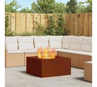 Foyer de jardin rectangulaire moderne en acier résistant aux intempéries, 80 x 80 x 40 cm, marron, avec ventilation ouverte pour une évacuation efficace de la fumée et une belle vue de la flamme.