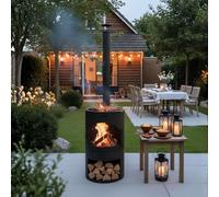 Foyer de terrasse - Poêle de jardin - Barbecue - Chauffage de terrasse - Cheminée de jardin avec barbecue - Noir
