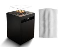 Foyer décoratif carré pour jardin, avec protection, fonctionnant au gaz, de couleur noire. Cheminée d'extérieur pour jardin, terrasse, fonctionnant au gaz