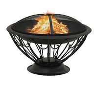 Foyer en acier 75 cm avec tisonnier et couvercle en grille, poêle XXL pour jardin, terrasse, chaleur sûre et flamme décorative, idéal pour chauffer avec du bois et du bois de chauffage