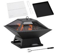 Foyer extérieur - Bol à feu carré - Acier - Protection contre les étincelles - Pour jardin et terrasse - 45x45x34 cm - Noir