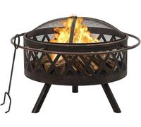 Foyer extérieur brossé, de style rustique, de 76 cm, en acier, avec couvercle en grille et anneau, incluant un crochet métallique pour l'extérieur, idéal pour le jardin ou la terrasse