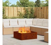 Foyer extérieur en acier résistant aux intempéries, de couleur marron, dimensions 80 x 80 x 30 cm. Bol à feu carré pour jardin, terrasse, balcon, décoration extérieure et source de chaleur. Durable et