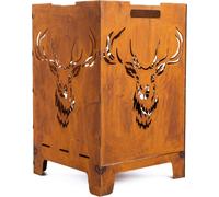 Foyer Kapaga en acier Corten avec motif cerf, cheminée d'extérieur pliable en acier de 2 mm, colonne de feu en acier patiné 37 x 37 x 58 cm pour jardin et terrasse