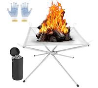 Foyer Portable pour Camping, cheminée d'extérieur Pliable avec Gants résistants à la Chaleur et Sac de Transport, brasero en Maille d'acier Inoxydable pour Pique-Nique, feu de Camp, terrasse, Jardin